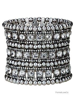 Multilayer Wide Stretch Cuff Bracelet - Soft Elastic Band, Lead & Nickel Free